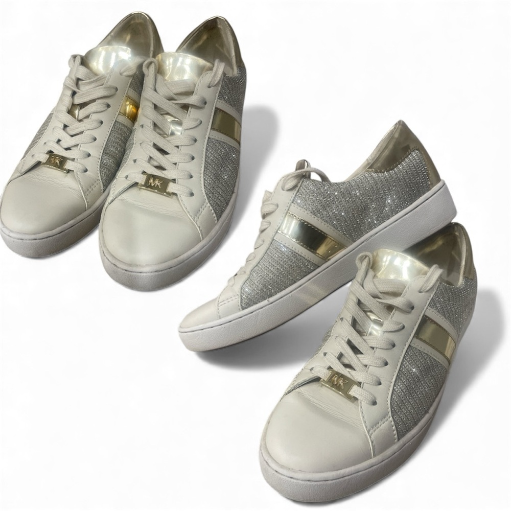 Michael Kors Women's Silver and White Glitter Sneakers